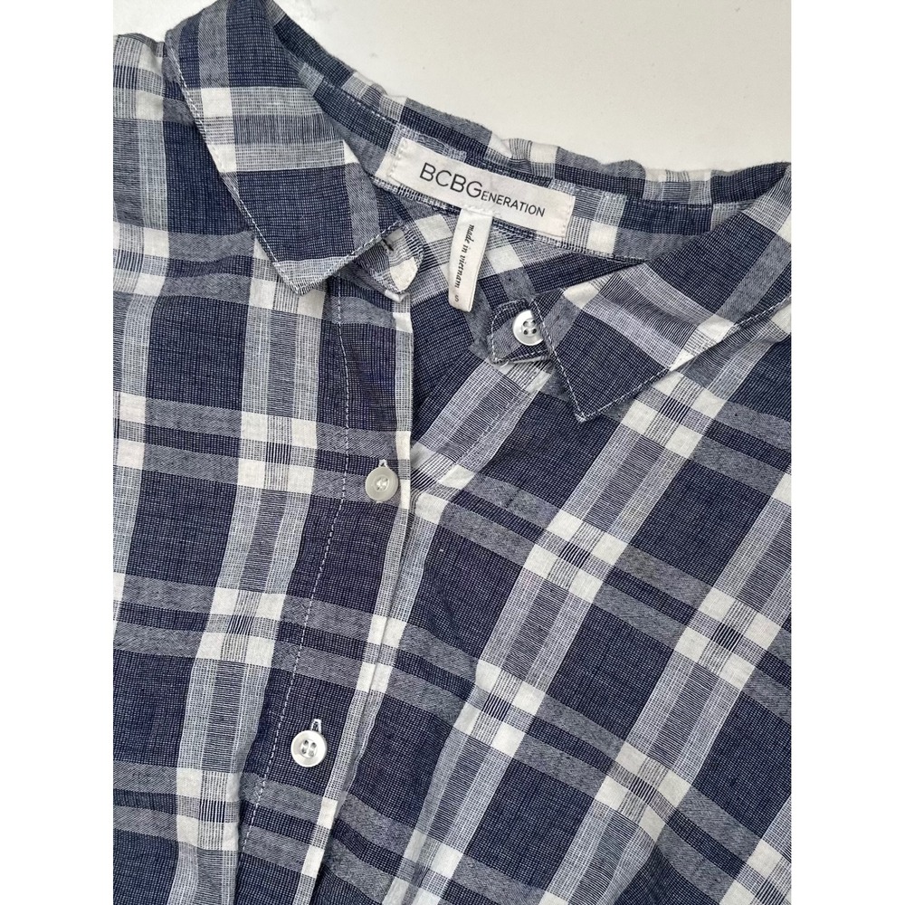 BCBG Plaid Front Tie Crop Top Western Casual Preppy Summer Prairie Boho - Picture 6 of 8
